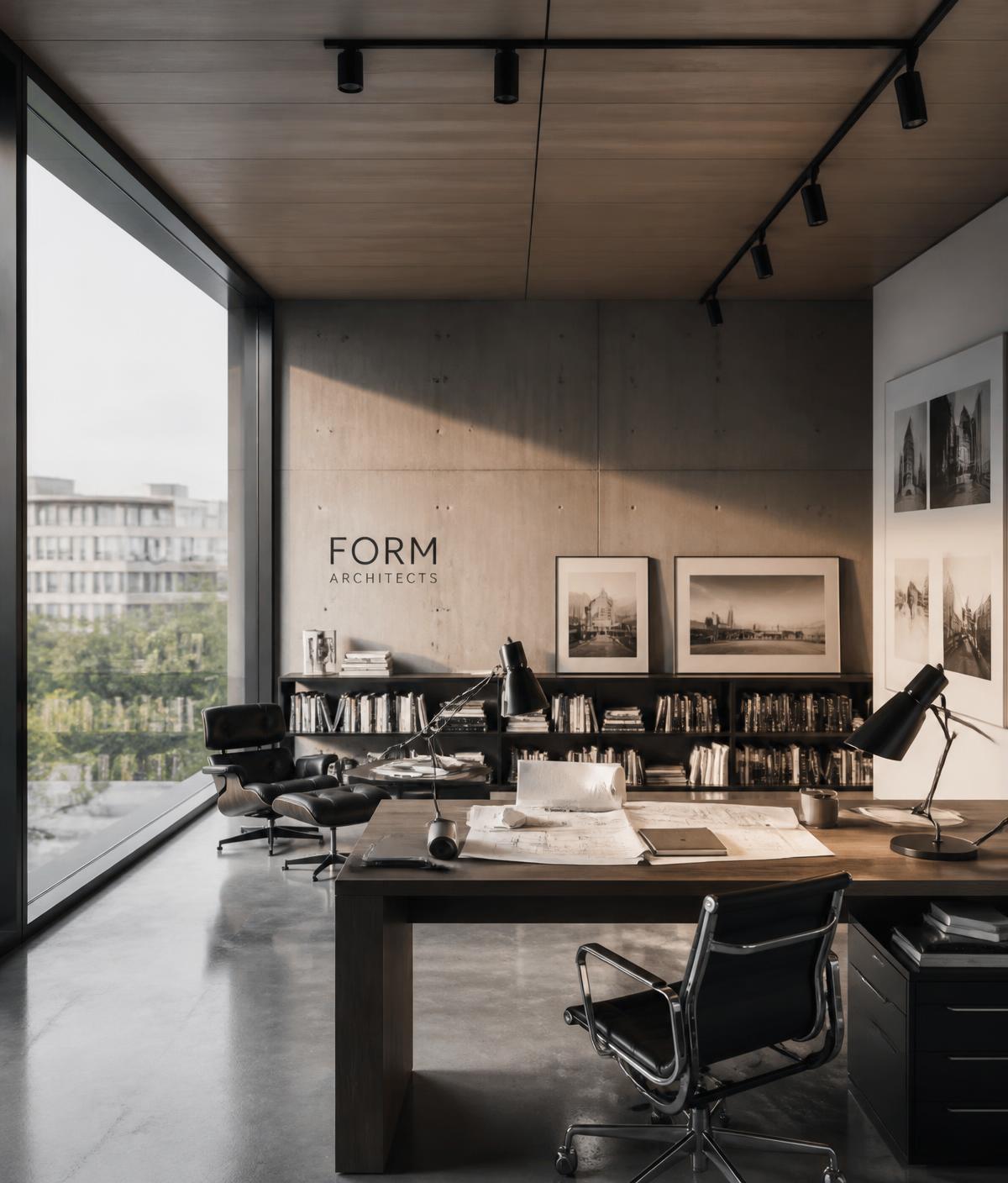 Minimalist strategy studio interior with morning light